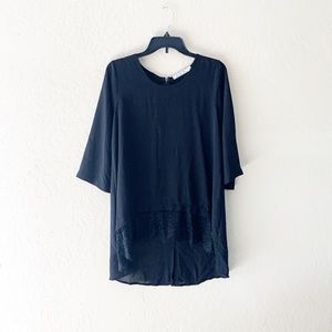 Chloe K Black Lace Trim High‎ Low Top